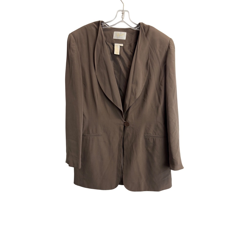Apart Vintage 100% Silk‎ Blazer Taupe Brown Shawl Collar Single Button Jacket 10